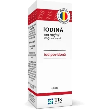 Iodina solutie cutanata, 10%, 60 ml, Tis Farmaceutic Iodina solutie cutanata, 10%, 60 ml, Tis Farmaceutic