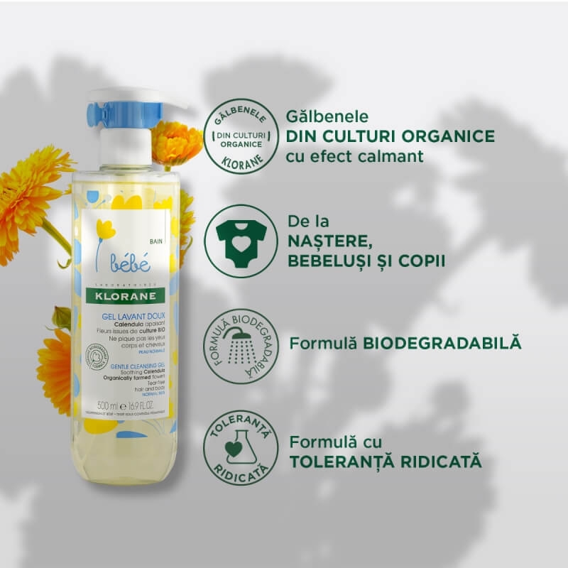 Gel spumant pentru par si corp, 500 ml, Klorane Bebe Gel spumant pentru par si corp, 500 ml, Klorane Bebe