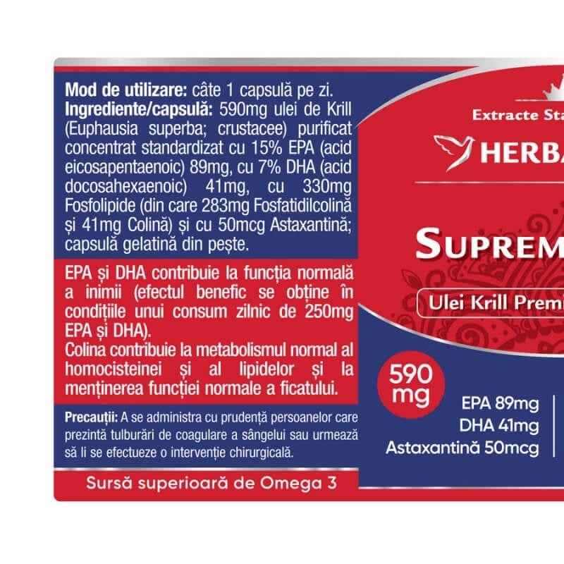 Supreme Krill Omega 3 Forte, 60 capsule, Herbagetica