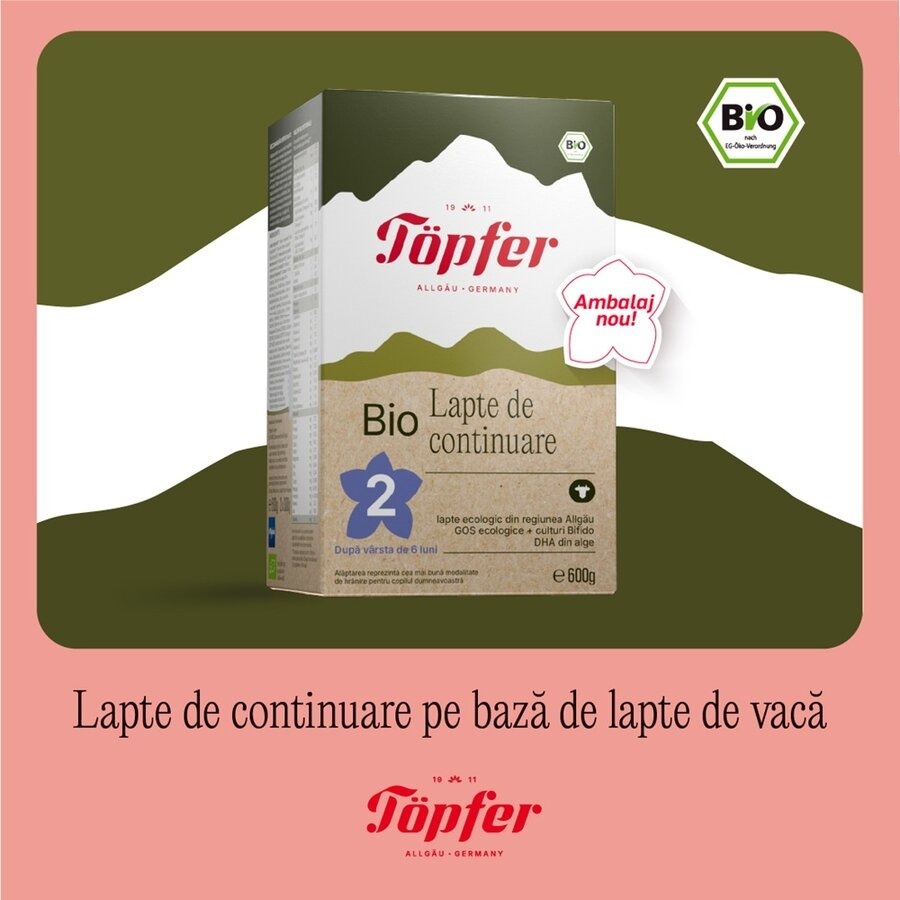 Lactana Bio 2 formula pentru alimentatia artificiala, 600g, Topfer