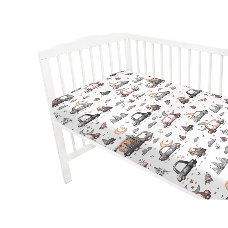 Lenjerie patut cu 3 piese, MimiNu, Cu cearceaf 120x60 cm, Din bumbac certificat Oeko Tex Standard 100, Cu pilota si husa pilota, 135x100 cm, Design, Cars Grey