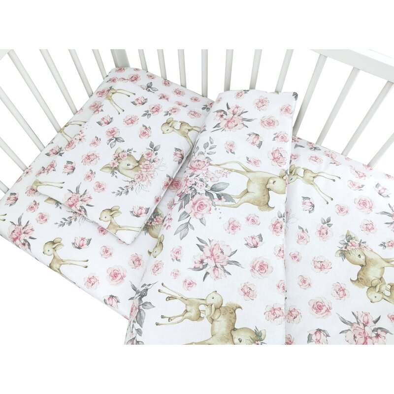 Lenjerie patut cu 5 piese, MimiNu, Cu cearceaf 120x60 cm, Pilota, Pernuta, 2 aparatori, Din bumbac certificat Oeko Tex Standard 100, Sweet Deer Pink Lenjerie patut cu 5 piese, MimiNu, Cu cearceaf 120x60 cm, Pilota, Pernuta, 2 aparatori, Din bumbac certificat Oeko Tex Standard 100, Sweet Deer Pink