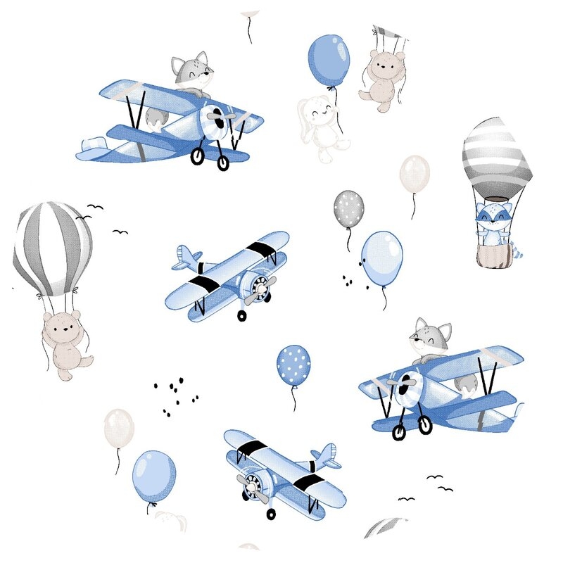 Lenjerie patut cu 3 piese, MimiNu, Pentru patut 120x60 cm, Cu protectie laterala, Din bumbac certificat Oeko Tex Standard 100, Blue Plane Lenjerie patut cu 3 piese, MimiNu, Pentru patut 120x60 cm, Cu protectie laterala, Din bumbac certificat Oeko Tex Standard 100, Blue Plane