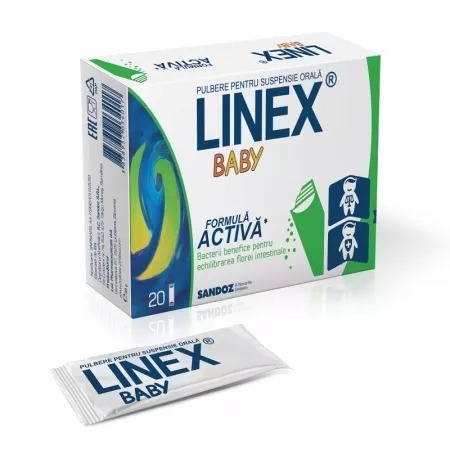 Pulbere pentru suspensie orala cu bacterii lactice Linex Baby, 20 plicuri, Sandoz Pulbere pentru suspensie orala cu bacterii lactice Linex Baby, 20 plicuri, Sandoz