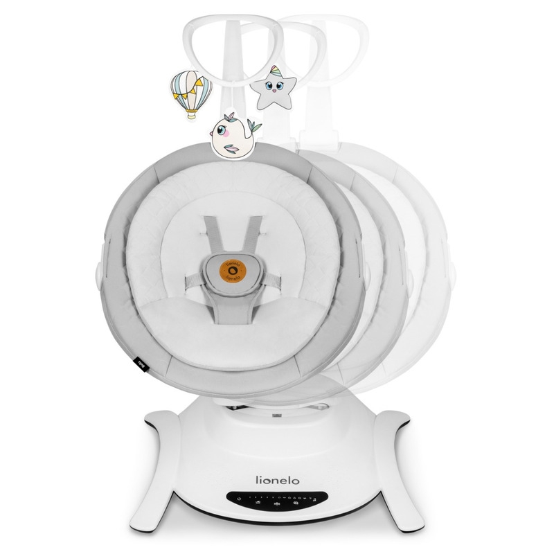 Lionelo - Balansoar multifunctional Bella, Electric, Scaun reglabil, Ecran tactil si telecomanda, 6 miscari unice, 5 viteze, Cu melodii, Gri Lionelo - Balansoar multifunctional Bella, Electric, Scaun reglabil, Ecran tactil si telecomanda, 6 miscari unice, 5 viteze, Cu melodii, Gri