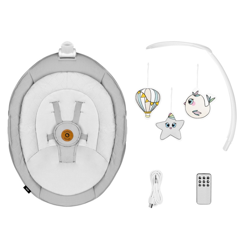 Lionelo - Balansoar multifunctional Bella, Electric, Scaun reglabil, Ecran tactil si telecomanda, 6 miscari unice, 5 viteze, Cu melodii, Gri Lionelo - Balansoar multifunctional Bella, Electric, Scaun reglabil, Ecran tactil si telecomanda, 6 miscari unice, 5 viteze, Cu melodii, Gri