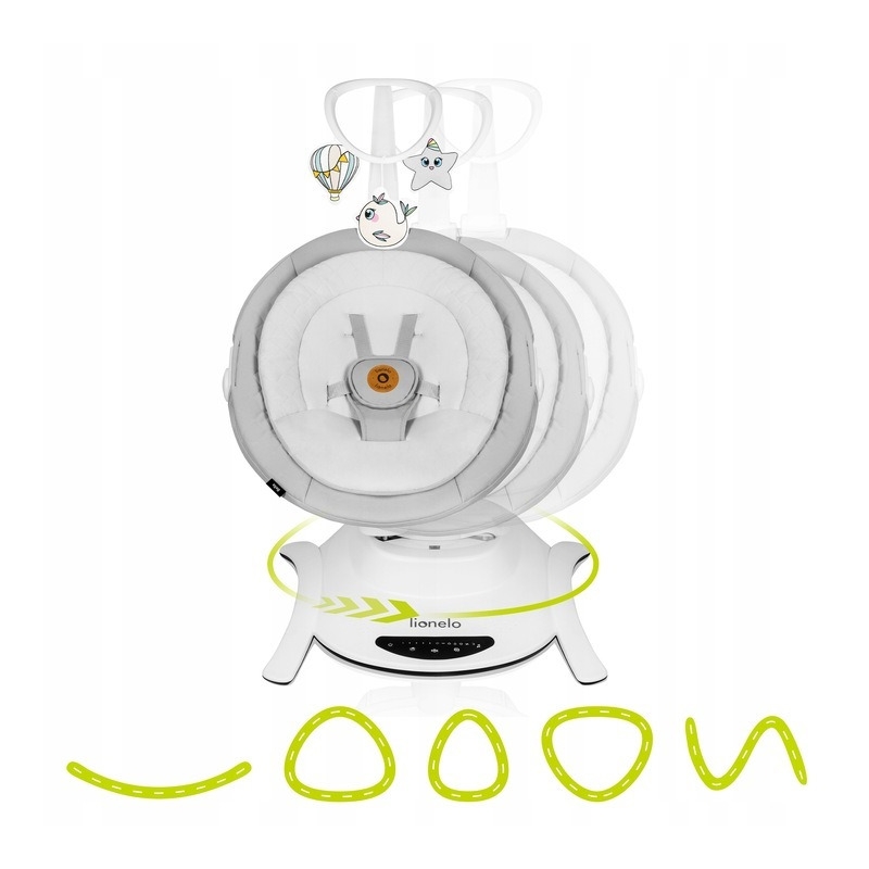 Lionelo - Balansoar multifunctional Bella, Electric, Scaun reglabil, Ecran tactil si telecomanda, 6 miscari unice, 5 viteze, Cu melodii, Gri Lionelo - Balansoar multifunctional Bella, Electric, Scaun reglabil, Ecran tactil si telecomanda, 6 miscari unice, 5 viteze, Cu melodii, Gri