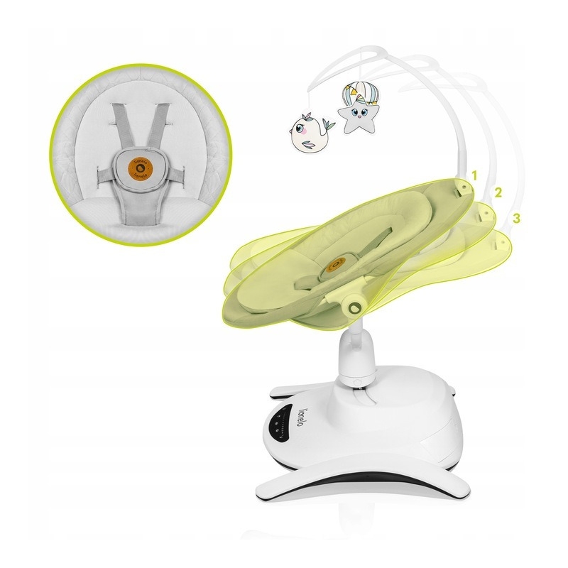 Lionelo - Balansoar multifunctional Bella, Electric, Scaun reglabil, Ecran tactil si telecomanda, 6 miscari unice, 5 viteze, Cu melodii, Gri Lionelo - Balansoar multifunctional Bella, Electric, Scaun reglabil, Ecran tactil si telecomanda, 6 miscari unice, 5 viteze, Cu melodii, Gri