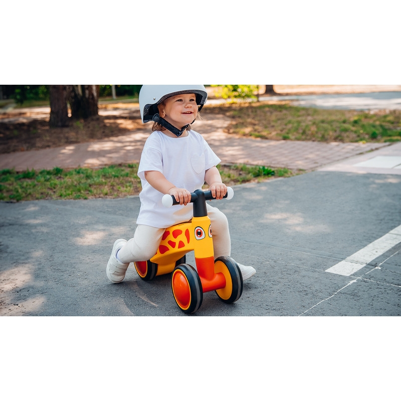Lionelo - Bicicleta fara pedale, Sammy, Cu 4 roti, Din spuma EVA, Stabila, Manere moi, antiderapante, 12- 36 luni, Greutate maxima suportata 25 kg, Certificata EN 71-1:2014, EN 71-2:2011, EN 71-3:2019, Galben