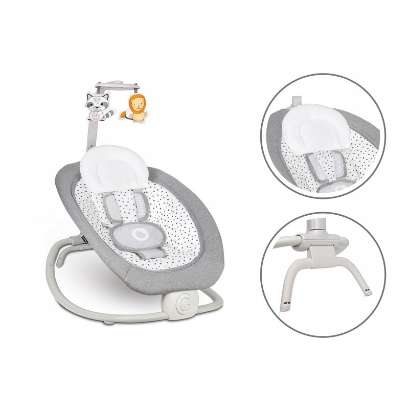 Lionelo - Fotoliu balansoar cu vibratii, Pascal Scandi, Cu 12 melodii linistitoare, Pliabil, 80x49 cm, Gri Deschis Lionelo - Fotoliu balansoar cu vibratii, Pascal Scandi, Cu 12 melodii linistitoare, Pliabil, 80x49 cm, Gri Deschis