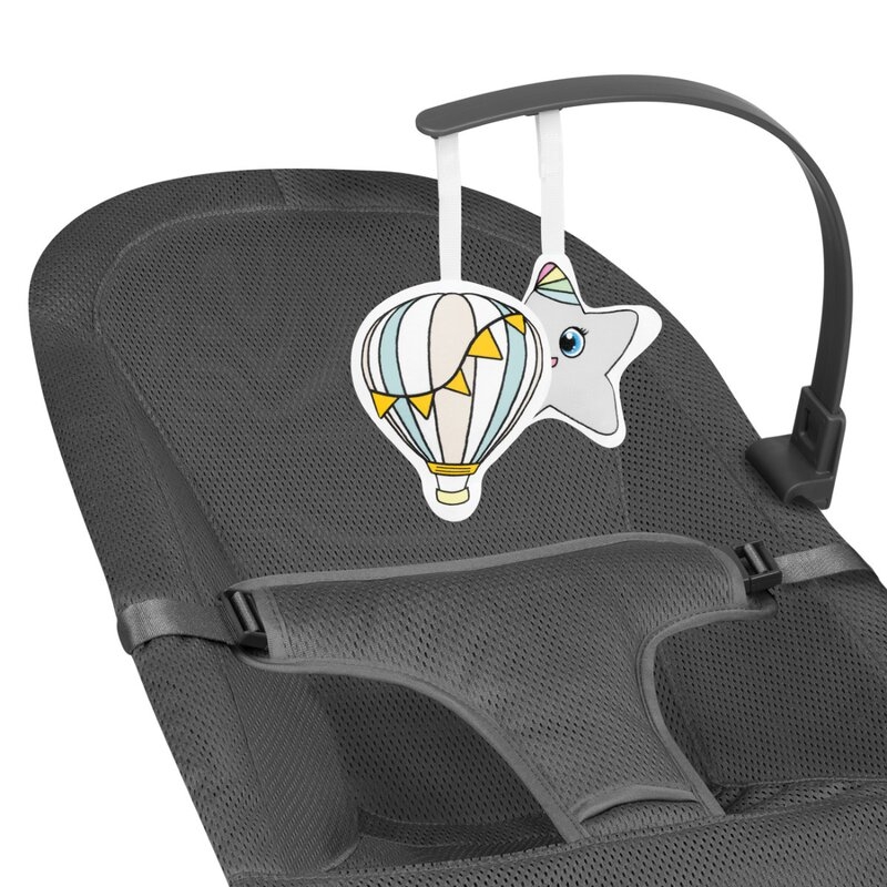 Fotoliu balansoar June AIR, Cu arcada cu jucarii, Ergonomic, Permite circulatia aerului, Balansare manuala, Pliabil, 0 luni+, Gri, Lionelo