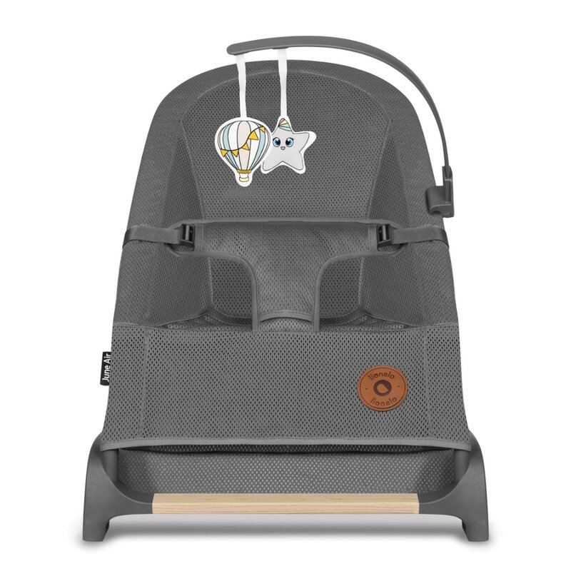 Fotoliu balansoar June AIR, Cu arcada cu jucarii, Ergonomic, Permite circulatia aerului, Balansare manuala, Pliabil, 0 luni+, Gri, Lionelo