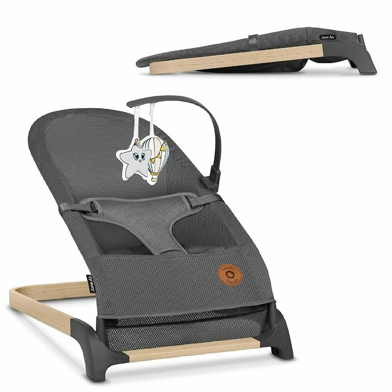 Fotoliu balansoar June AIR, Cu arcada cu jucarii, Ergonomic, Permite circulatia aerului, Balansare manuala, Pliabil, 0 luni+, Gri, Lionelo
