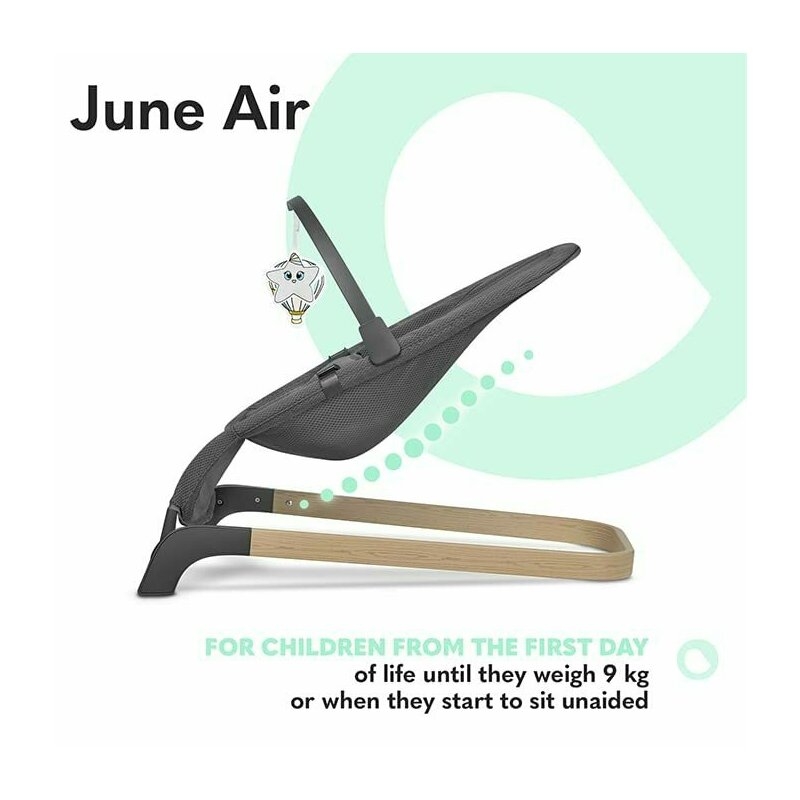 Fotoliu balansoar June AIR, Cu arcada cu jucarii, Ergonomic, Permite circulatia aerului, Balansare manuala, Pliabil, 0 luni+, Gri, Lionelo