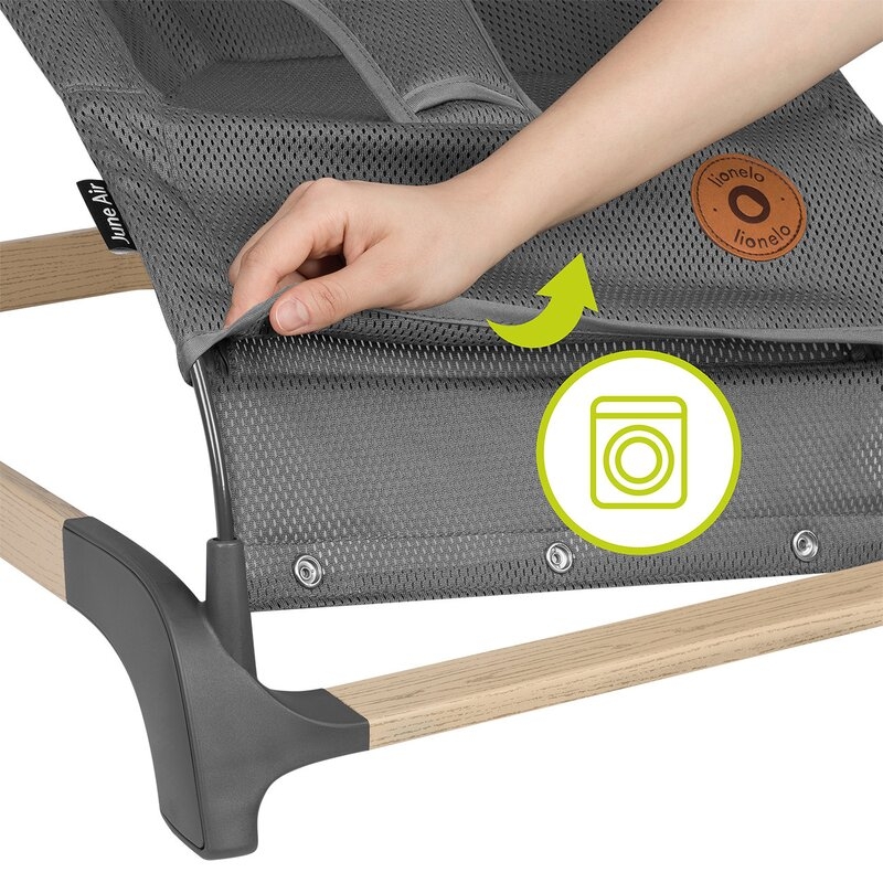 Fotoliu balansoar June AIR, Cu arcada cu jucarii, Ergonomic, Permite circulatia aerului, Balansare manuala, Pliabil, 0 luni+, Gri, Lionelo