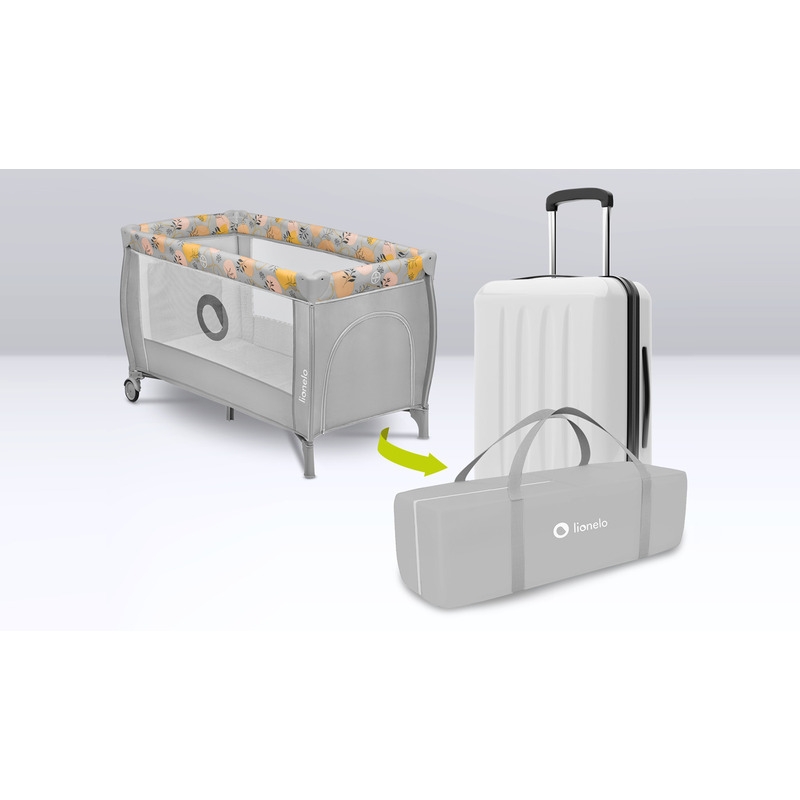 Lionelo - Patut pliant cu doua nivele, Stefi Plus, Cu intrare laterala cu fermoar, 2 roti, 120 x 60 cm, Conform cu standardul european de securitate EN 716, Roz/Galben Lionelo - Patut pliant cu doua nivele, Stefi Plus, Cu intrare laterala cu fermoar, 2 roti, 120 x 60 cm, Conform cu standardul european de securitate EN 716, Roz/Galben