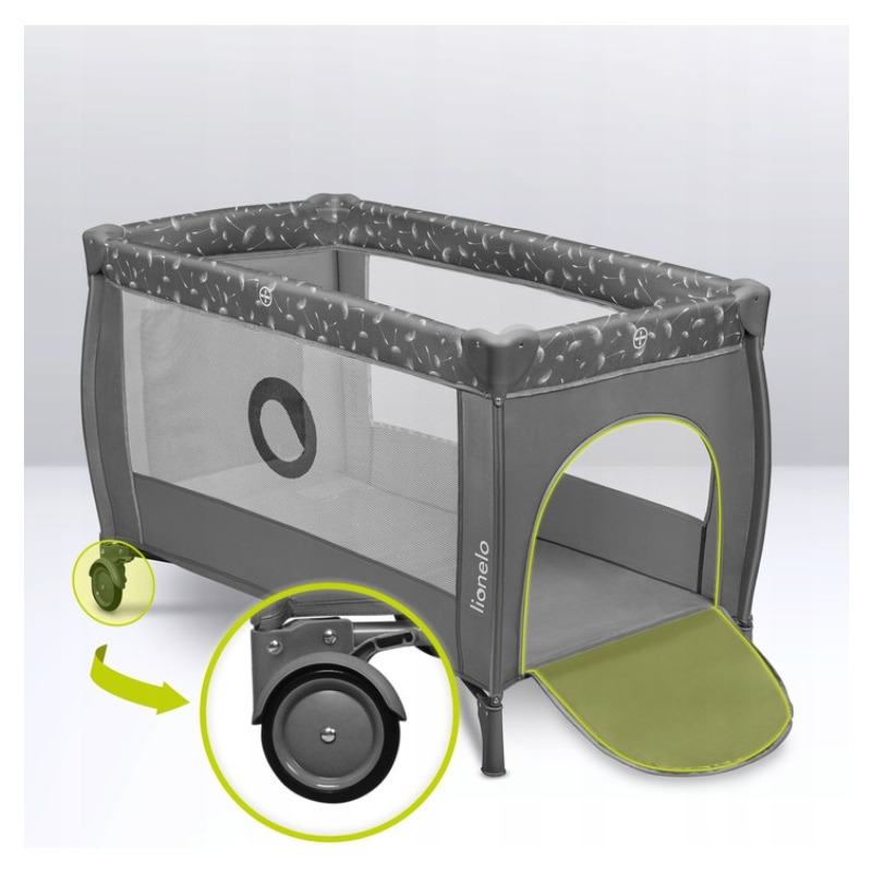 Lionelo - Patut pliant cu doua nivele, Stefi Plus, Cu intrare laterala cu fermoar, 2 roti, 120x60 cm, Conform cu standardul european de securitate EN 716, Gri Lionelo - Patut pliant cu doua nivele, Stefi Plus, Cu intrare laterala cu fermoar, 2 roti, 120x60 cm, Conform cu standardul european de securitate EN 716, Gri