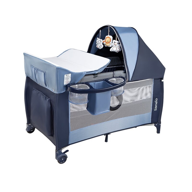 Lionelo - Patut pliant cu doua nivele Sven Plus, 120x60 cm, arcada jucarii, masuta de infasat, vibratii, melodii, Blue Navy Lionelo - Patut pliant cu doua nivele Sven Plus, 120x60 cm, arcada jucarii, masuta de infasat, vibratii, melodii, Blue Navy