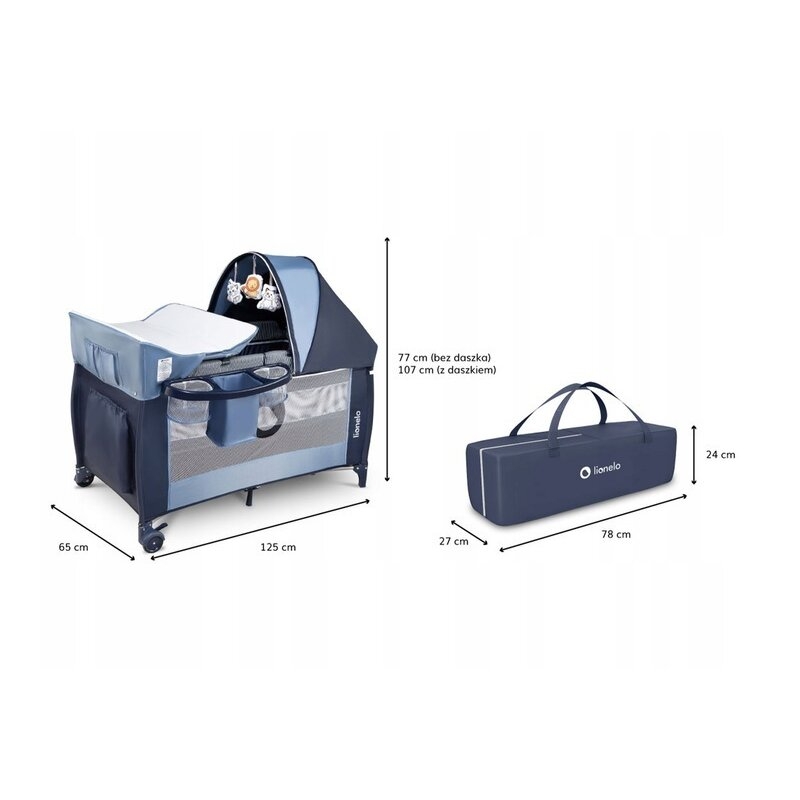 Lionelo - Patut pliant cu doua nivele Sven Plus, 120x60 cm, arcada jucarii, masuta de infasat, vibratii, melodii, Blue Navy Lionelo - Patut pliant cu doua nivele Sven Plus, 120x60 cm, arcada jucarii, masuta de infasat, vibratii, melodii, Blue Navy