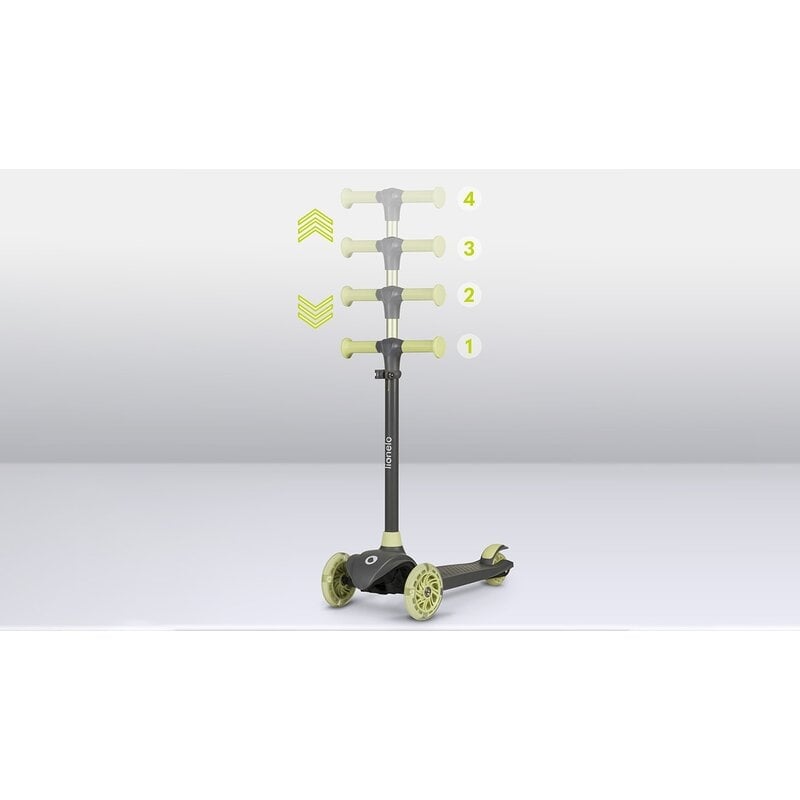 Lionelo - Trotineta pentru copii, Jessy, Pliabila, Pana la 50 Kg, Cu design ergonomic, Cu lumini LED, 56 x 26 x 67-82 cm, 3 ani+, Verde