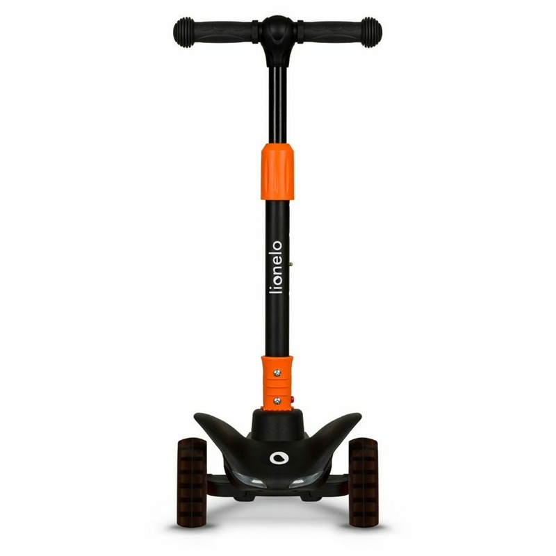 Lionelo - Trotineta Timy, Copii, Pliabila, Pana la 50 Kg, Cu design ergonomic, Cu lumini LED, 26,5 x 60 x 64-76 cm, 3 ani+, Portocaliu/Negru Lionelo - Trotineta Timy, Copii, Pliabila, Pana la 50 Kg, Cu design ergonomic, Cu lumini LED, 26,5 x 60 x 64-76 cm, 3 ani+, Portocaliu/Negru