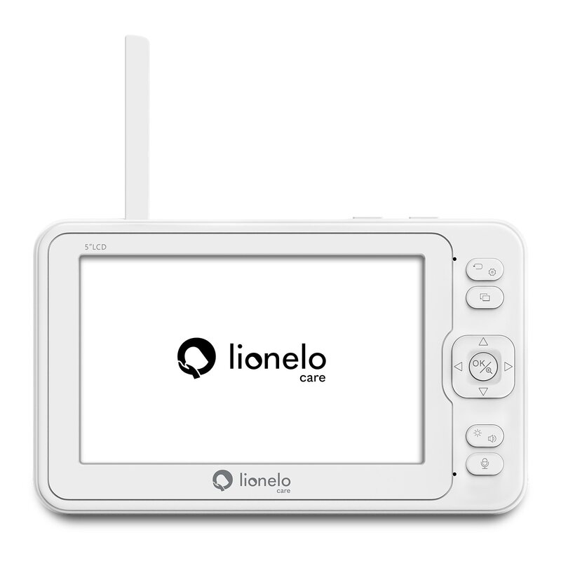 Lionelo - Videofon Babyline 8.3, Cu termometru, Cu melodii, Comunicare in 2 sensuri, Rotire 360 grade, Alb Lionelo - Videofon Babyline 8.3, Cu termometru, Cu melodii, Comunicare in 2 sensuri, Rotire 360 grade, Alb