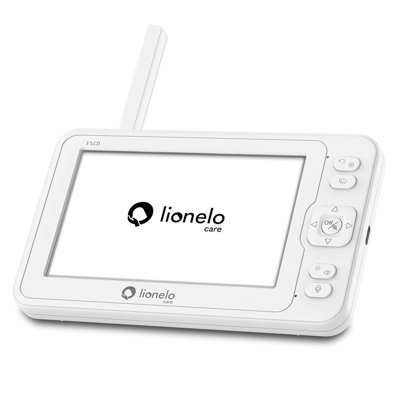Lionelo - Videofon Babyline 8.3, Cu termometru, Cu melodii, Comunicare in 2 sensuri, Rotire 360 grade, Alb Lionelo - Videofon Babyline 8.3, Cu termometru, Cu melodii, Comunicare in 2 sensuri, Rotire 360 grade, Alb
