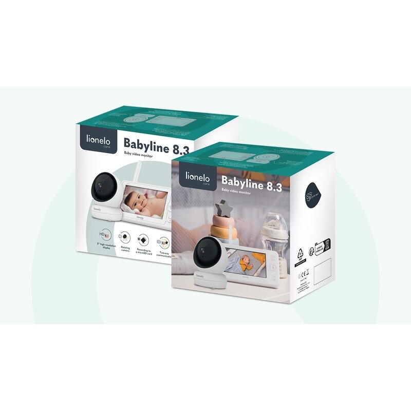 Lionelo - Videofon Babyline 8.3, Cu termometru, Cu melodii, Comunicare in 2 sensuri, Rotire 360 grade, Alb Lionelo - Videofon Babyline 8.3, Cu termometru, Cu melodii, Comunicare in 2 sensuri, Rotire 360 grade, Alb