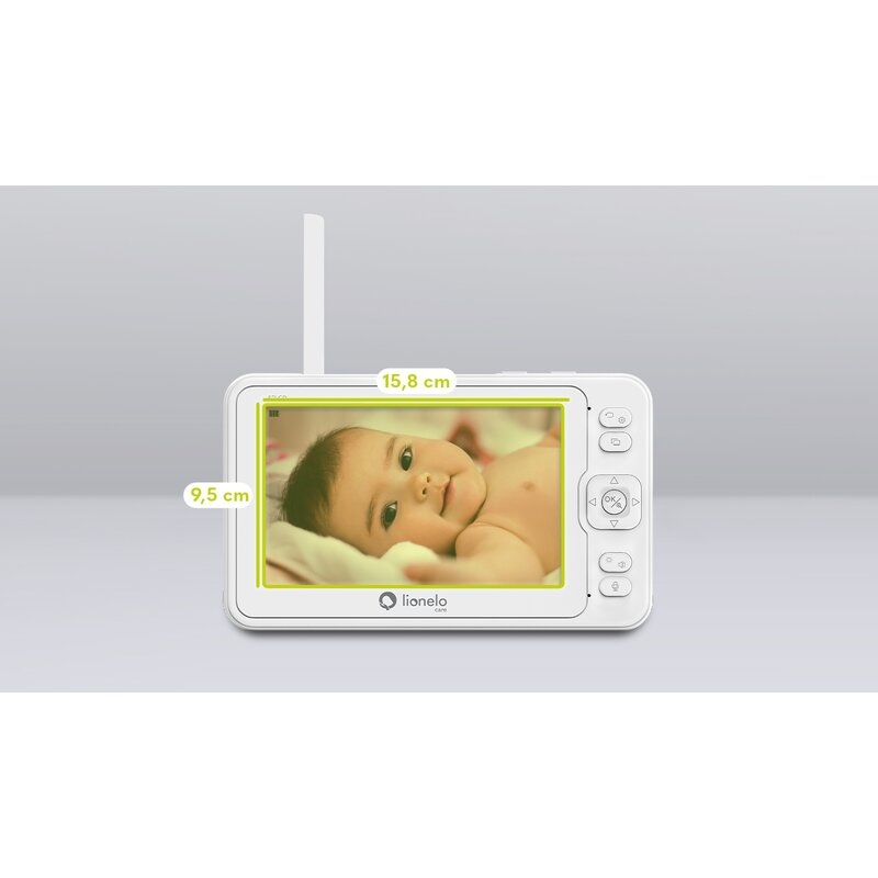 Lionelo - Videofon Babyline 8.3, Cu termometru, Cu melodii, Comunicare in 2 sensuri, Rotire 360 grade, Alb Lionelo - Videofon Babyline 8.3, Cu termometru, Cu melodii, Comunicare in 2 sensuri, Rotire 360 grade, Alb
