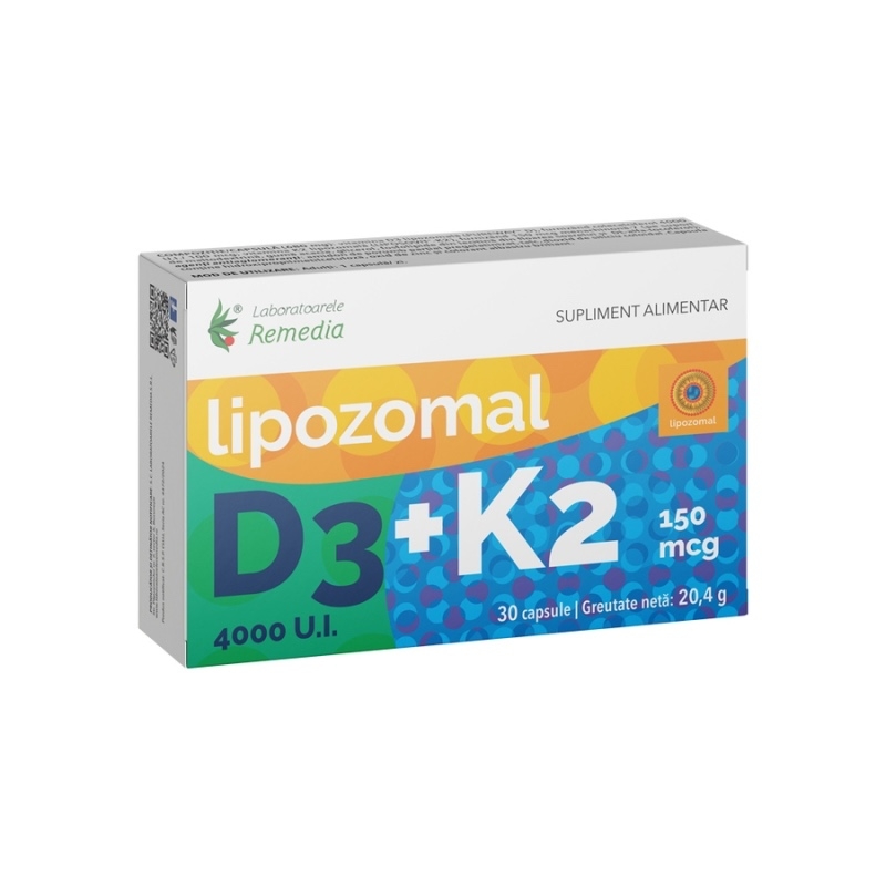 D3 4000 UI + K2 150 mcg lipozomal, 30 capsule, Remedia D3 4000 UI + K2 150 mcg lipozomal, 30 capsule, Remedia