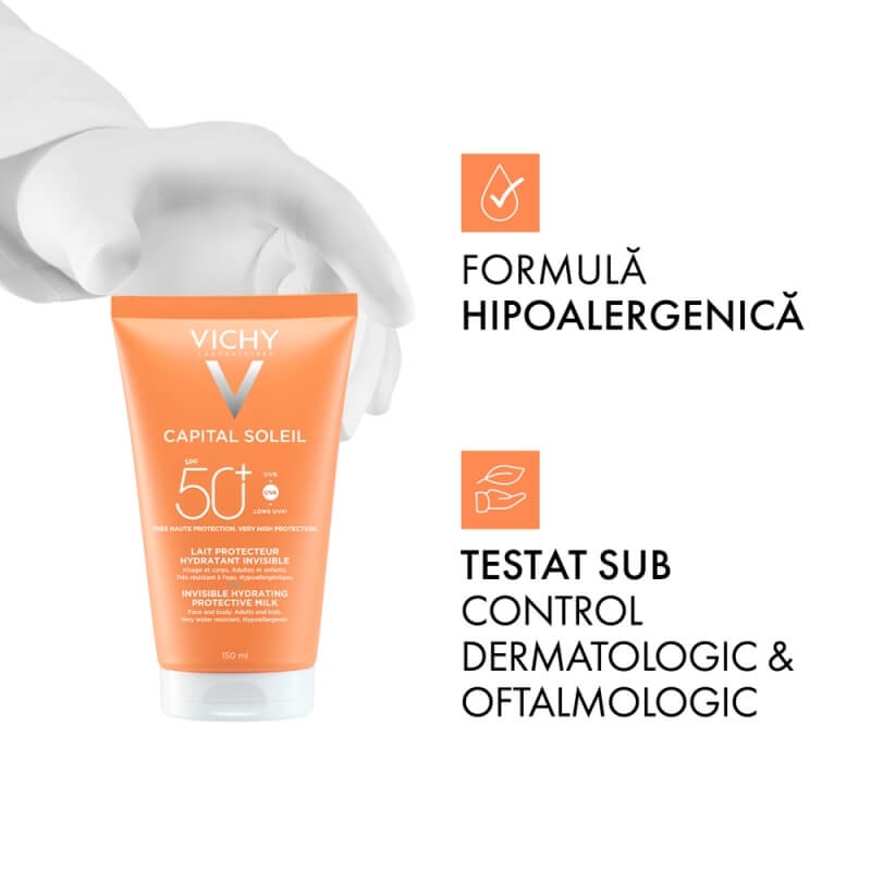 Lotiune hidratanta invizibila pentru fata si corp, SPF 50+ Capital Soleil, 150 ml, Vichy