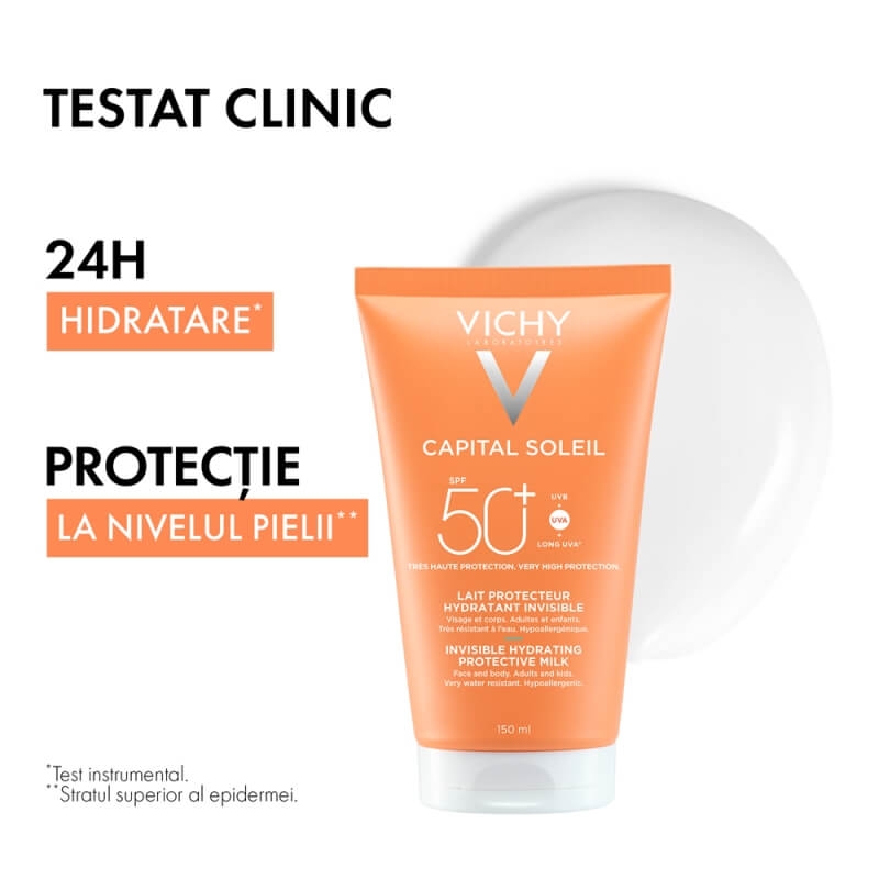 Lotiune hidratanta invizibila pentru fata si corp, SPF 50+ Capital Soleil, 150 ml, Vichy