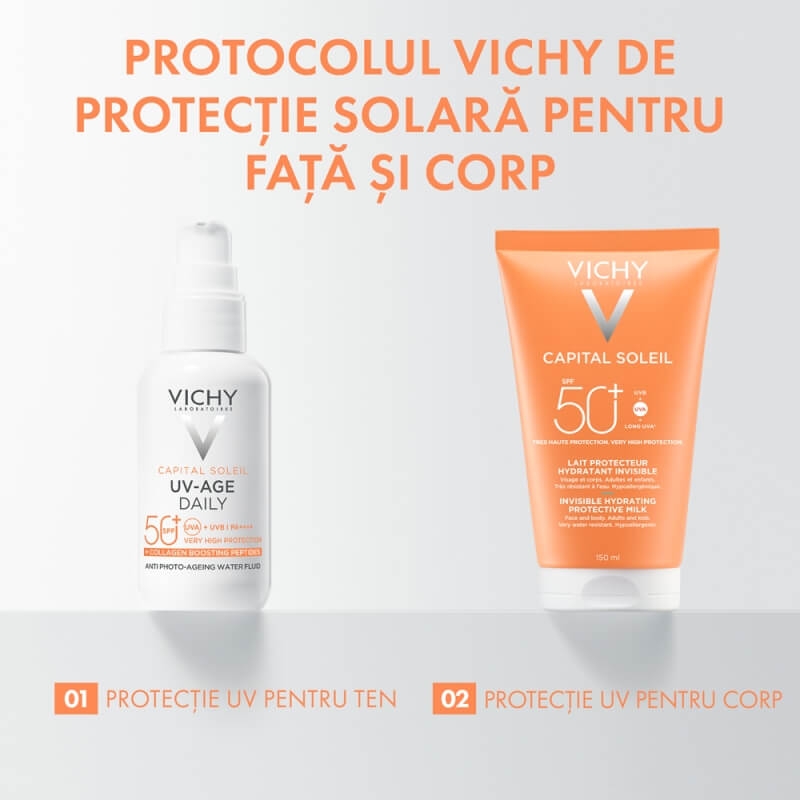 Lotiune hidratanta invizibila pentru fata si corp, SPF 50+ Capital Soleil, 150 ml, Vichy