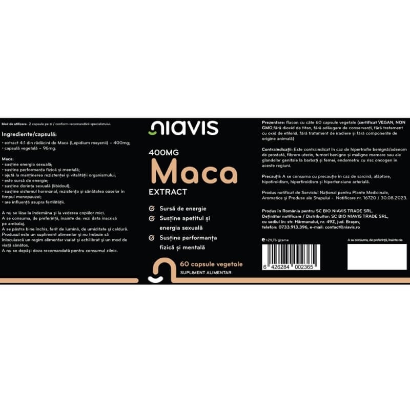 Maca extract, 400 mg, 60 capsule, Niavis