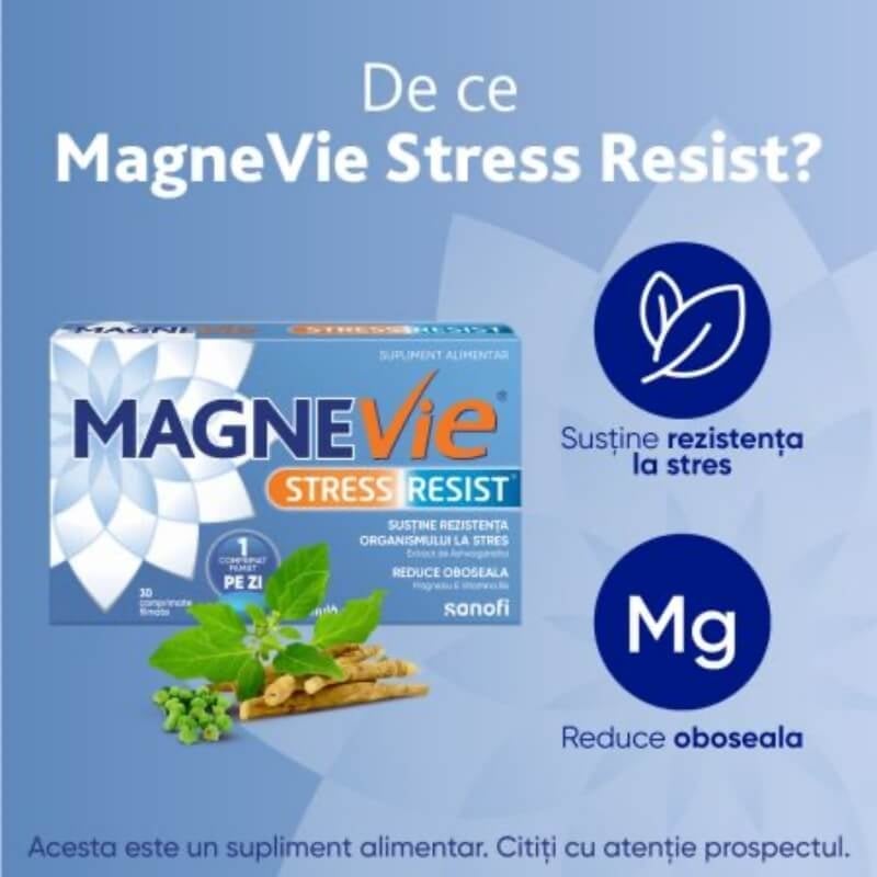 MagneVie Stress Resist Ashwagandha, 30 comprimate filmate, Sanofi MagneVie Stress Resist Ashwagandha, 30 comprimate filmate, Sanofi