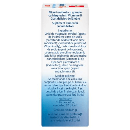 Aktiv Magneziu 375 mg Direct + Vitaminele B6 + B12 + Acid folic, 20 plicuri, Doppelherz Aktiv Magneziu 375 mg Direct + Vitaminele B6 + B12 + Acid folic, 20 plicuri, Doppelherz