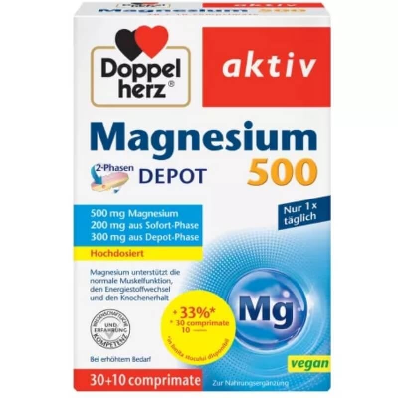 Magneziu 500 mg Aktiv, 30 + 10 comprimate, Doppelherz Magneziu 500 mg Aktiv, 30 + 10 comprimate, Doppelherz