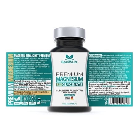 Magneziu bisglicinat Premium, 60 capsule, Boost4Life
