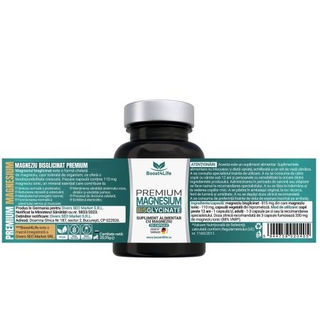 Magneziu bisglicinat Premium 815 mg, 30 capsule, Boost4Life Magneziu bisglicinat Premium 815 mg, 30 capsule, Boost4Life