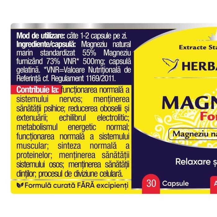 Magneziu Forte, 30 capsule, Herbagetica Magneziu Forte, 30 capsule, Herbagetica