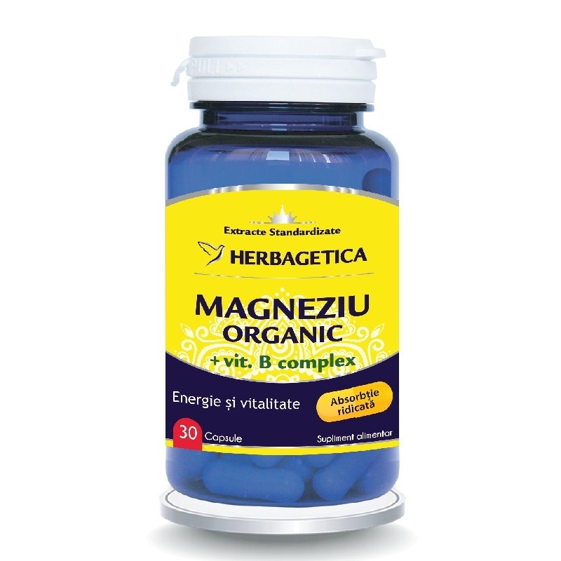 Magneziu organic + vitamina B complex, 30 capsule, Herbagetica Magneziu organic + vitamina B complex, 30 capsule, Herbagetica