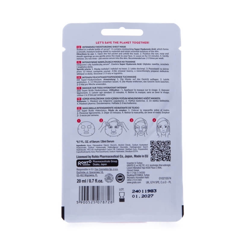 Masca hidratanta servetel pentru fata cu super acid hialuronic, 20 ml, Hada Labo Tokyo
