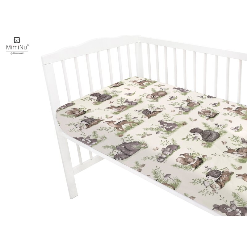 MimiNu - Cearceaf cu elastic pentru patut 120X60 cm, Din bumbac, Design, Calm Forest Natural MimiNu - Cearceaf cu elastic pentru patut 120X60 cm, Din bumbac, Design, Calm Forest Natural