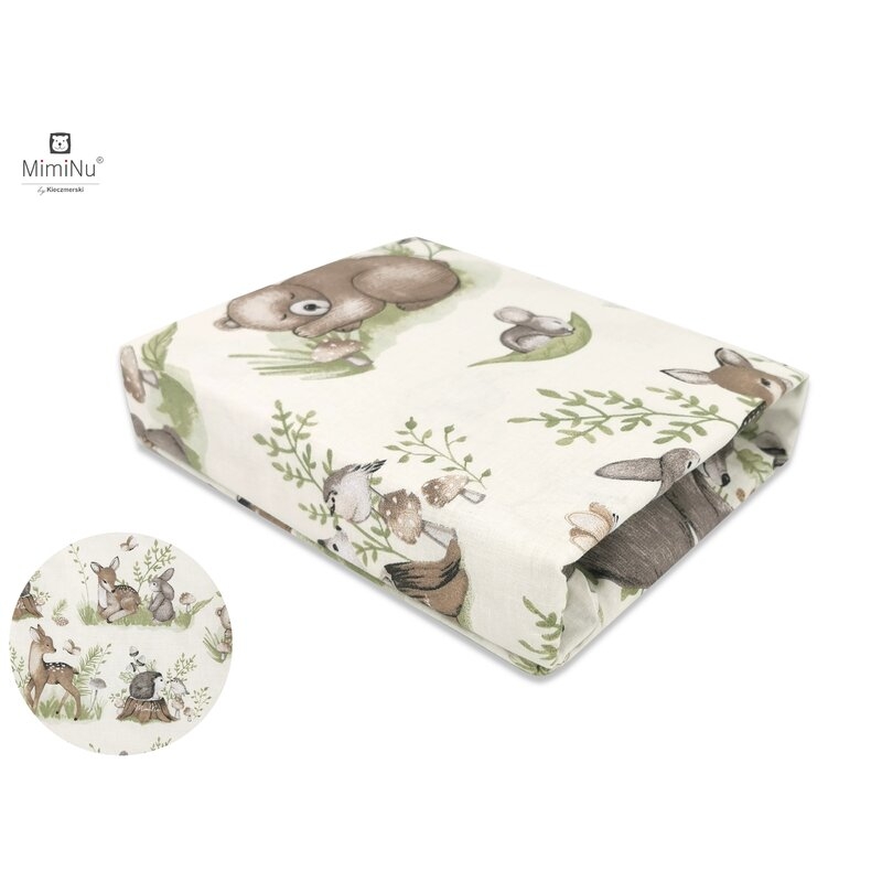 Cearceaf cu elastic pentru patut leagan sau patut co-sleeper, Dimensiune 90x40 cm, Din bumbac, Design, Calm Forest Natural, MimiNu Cearceaf cu elastic pentru patut leagan sau patut co-sleeper, Dimensiune 90x40 cm, Din bumbac, Design, Calm Forest Natural, MimiNu