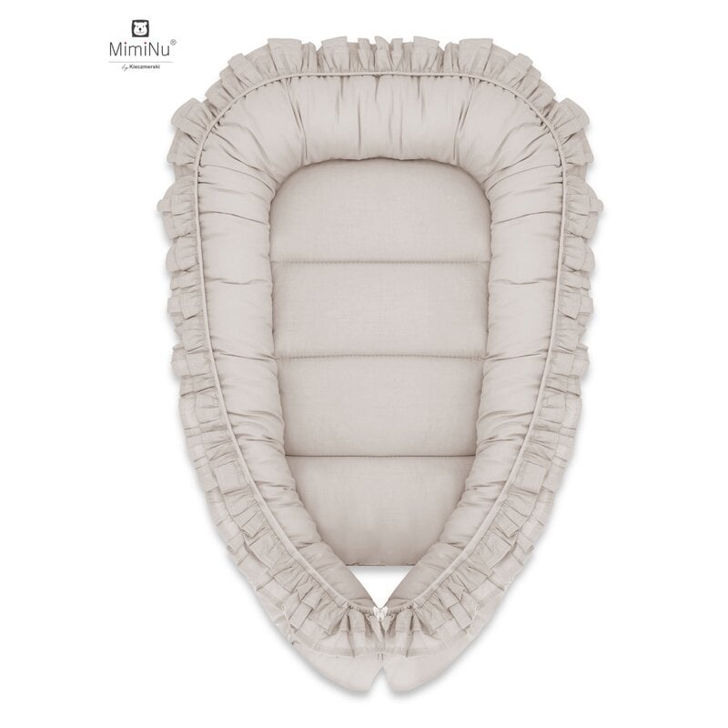 MimiNu - Cosulet bebelus pentru dormit, Baby Nest 75 x 75 cm, Cu Volanase, Colectia Royal, Beige MimiNu - Cosulet bebelus pentru dormit, Baby Nest 75 x 75 cm, Cu Volanase, Colectia Royal, Beige