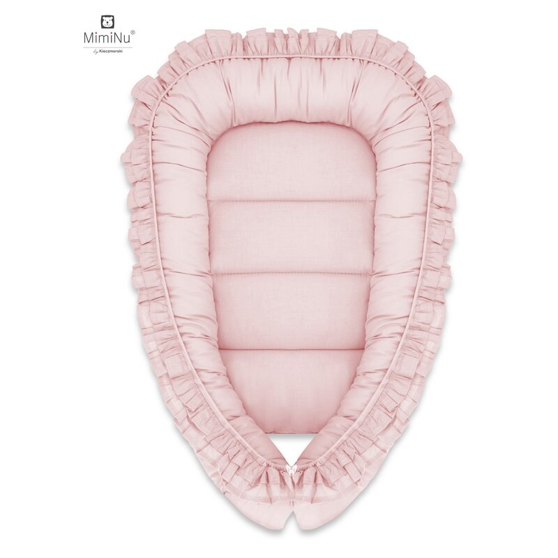 MimiNu - Cosulet bebelus pentru dormit, Baby Nest 75 x 75 cm, Cu Volanase, Colectia Royal, Powder Pink MimiNu - Cosulet bebelus pentru dormit, Baby Nest 75 x 75 cm, Cu Volanase, Colectia Royal, Powder Pink