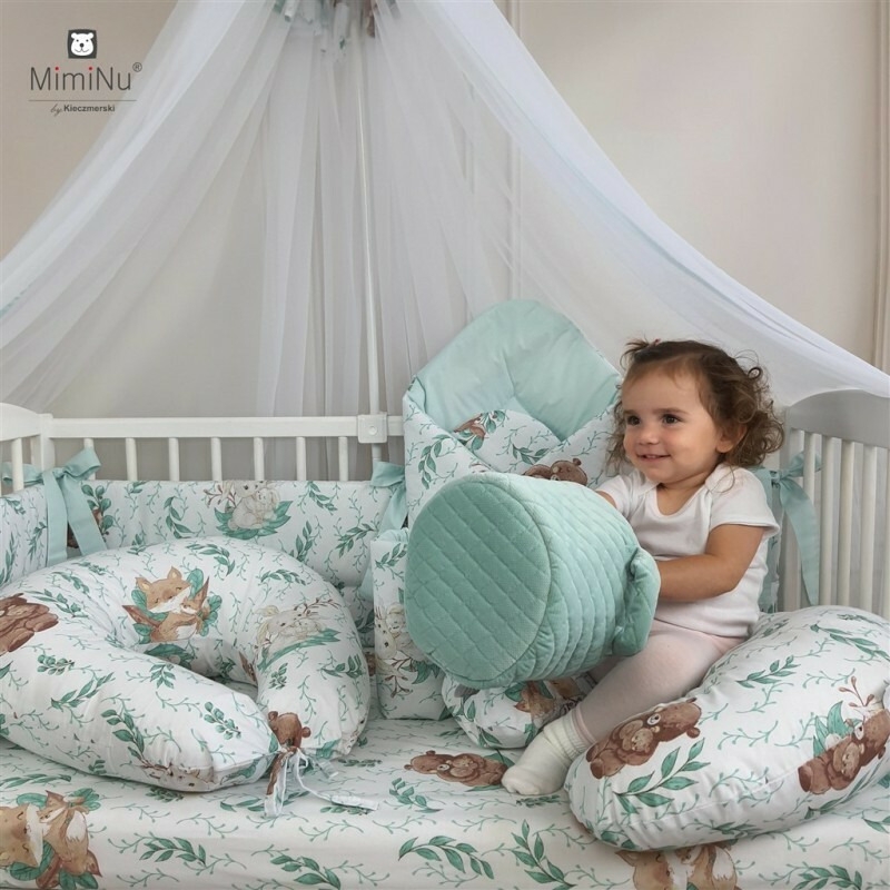 MimiNu - Lenjerie patut 3 piese, Cu cearceaf 120x60 cm, Din bumbac certificat Oeko Tex Standard 100, Cu pilota si husa pilota, 135x100 cm, Lulu Natural