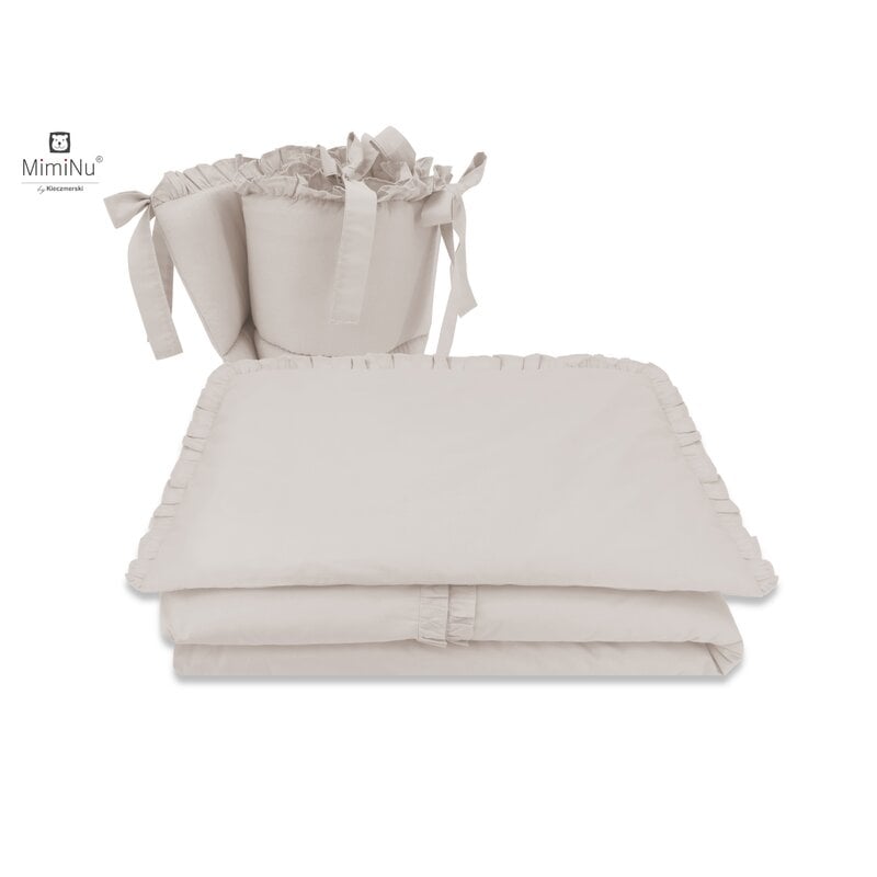 MimiNu - Lenjerie patut 3 piese, Cu volanase, Cu protectie laterala, Din bumbac, Pentru patut 120x60 cm, Colectia Royal, Beige MimiNu - Lenjerie patut 3 piese, Cu volanase, Cu protectie laterala, Din bumbac, Pentru patut 120x60 cm, Colectia Royal, Beige