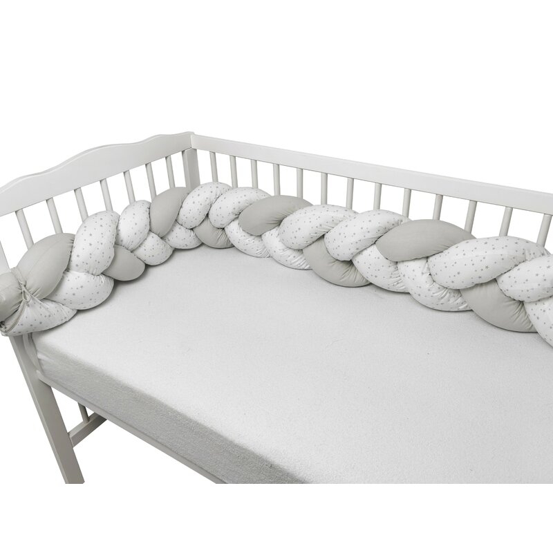 MimiNu - Protectie laterala pentru patut bebe, Tip Bumper impletit, Din bumbac, Din materiale certificate Oeko Tex Standard 100, Lungime 220 cm, Mini Gray Stars MimiNu - Protectie laterala pentru patut bebe, Tip Bumper impletit, Din bumbac, Din materiale certificate Oeko Tex Standard 100, Lungime 220 cm, Mini Gray Stars