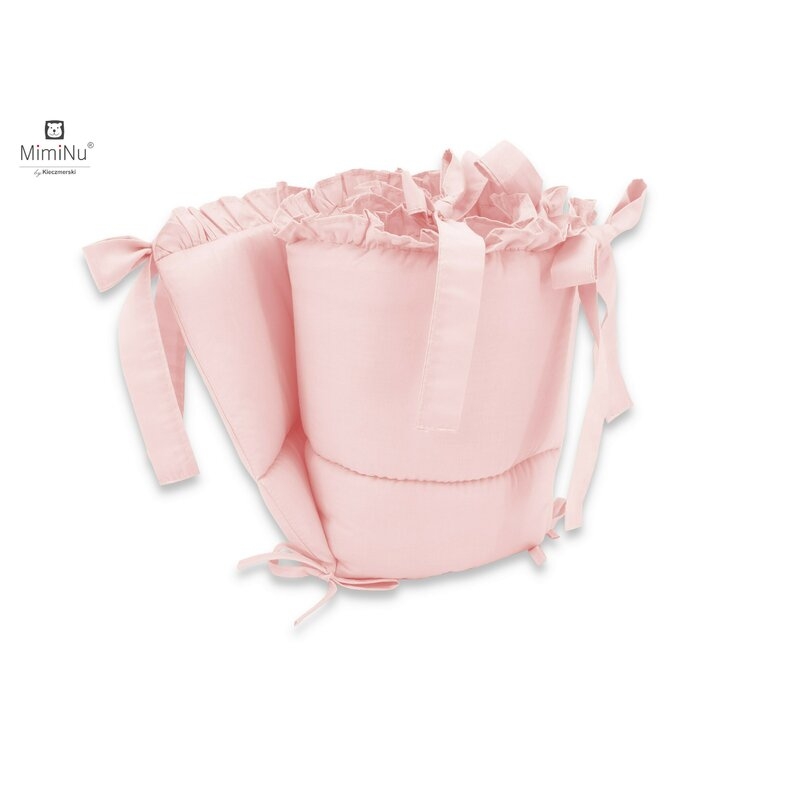Set lenjerie patut 5 piese, Cu volanase, Cu pilota si perna, Din bumbac, Pentru patut 120x60 cm, Colectia Royal, Powder Pink, MimiNu